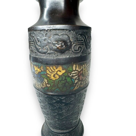 Antique Chinese Cloissone Bronze Vases Set Of 2 - Picture 14 of 16